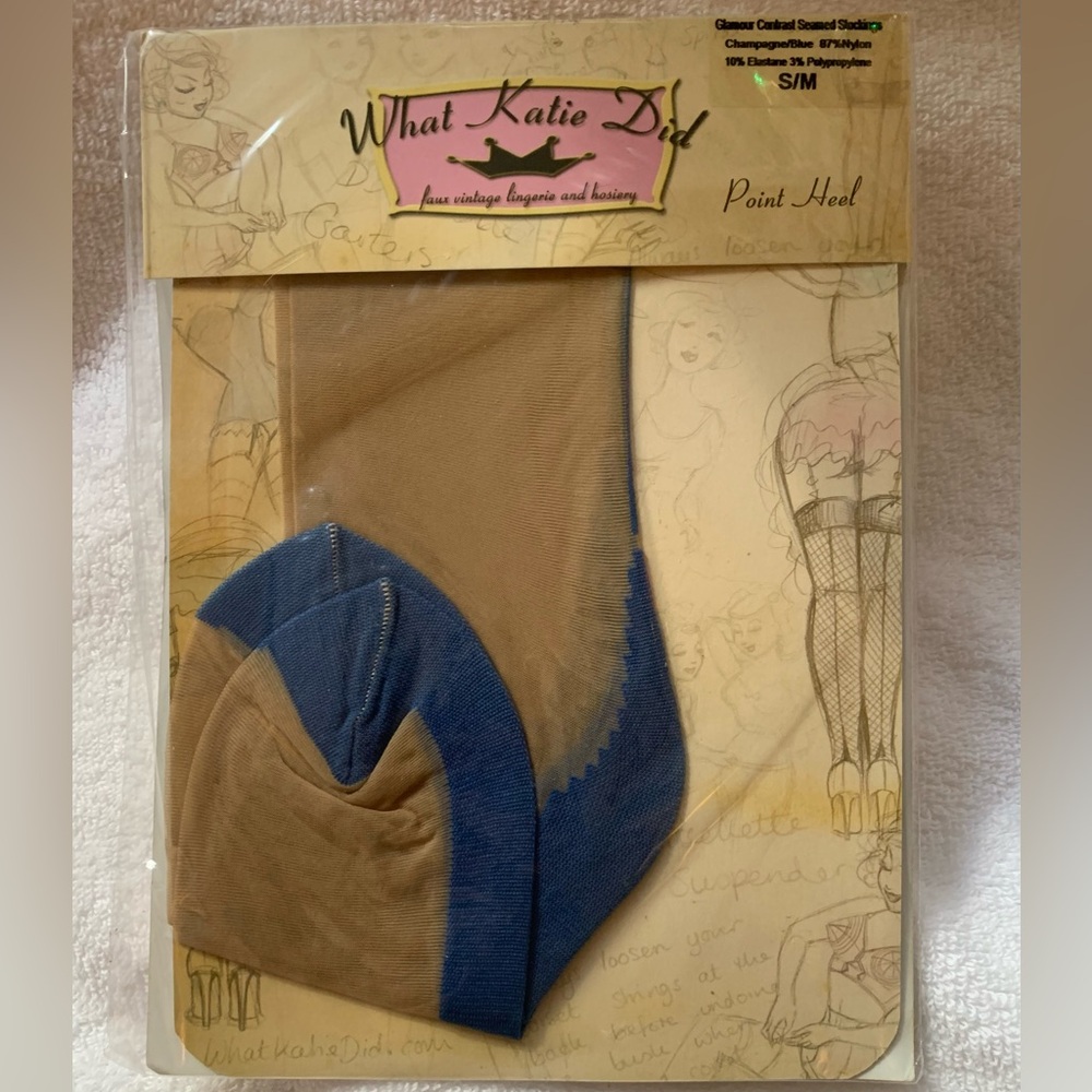 (3/$30) What Katie Did - Seamed Stockings Blue Glamour H2036